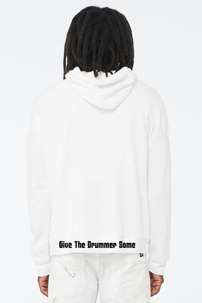 Give The Drummer Some™ UniSex Fleece Pullover Hoodie - White